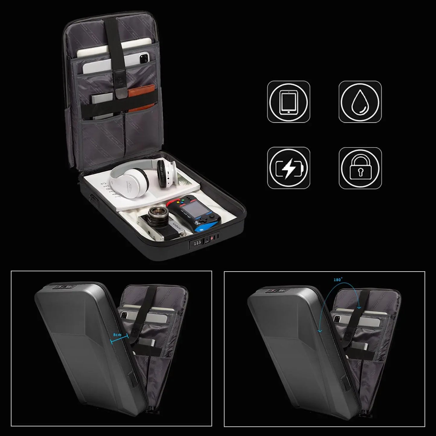 Men's 15.6" Laptop Backpack Anti-theft Waterproof Hard Shell Gaming Pack Luxury Business Backpack USB Charging With TSA Lock