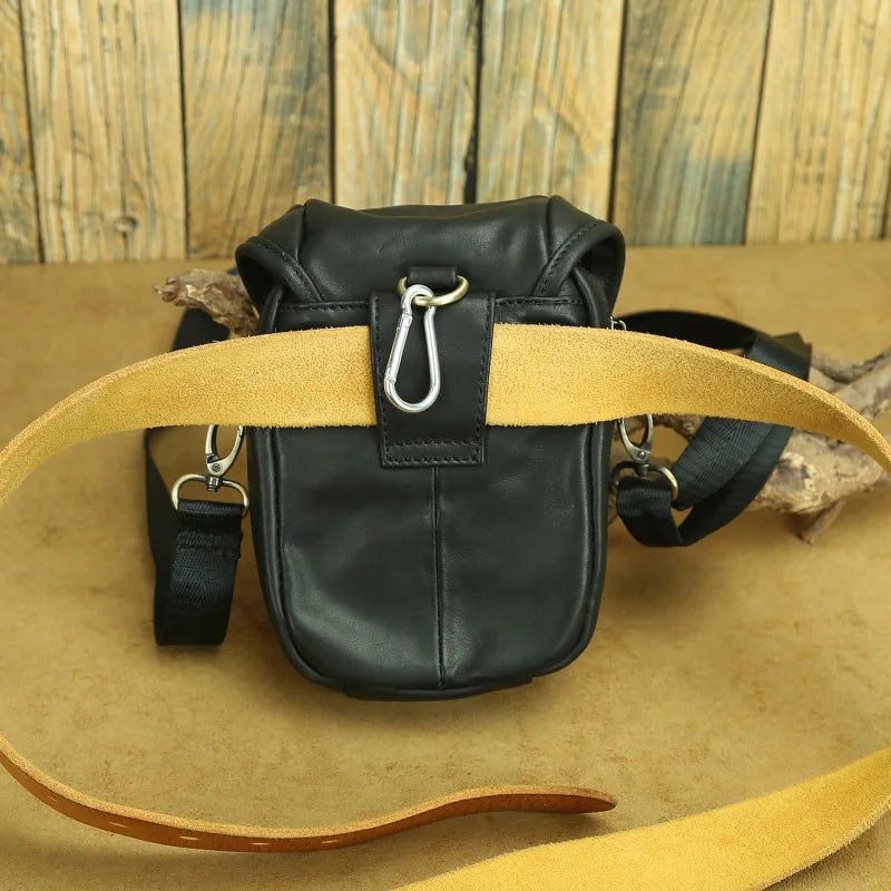 Real Leather Men Design Casual Multifunction Small Messenger Crossbody Bag Fashion Waist Belt Bag Hook Pack 5.5" Phone Pouch