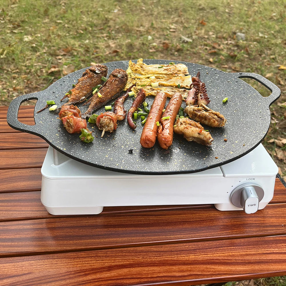 Grilling Pan Non-stick Frying Pan Flat Pancake Griddle Stone Cooker BBQ Grill Baking Pan for Outdoor Camping Barbecue Bakeware