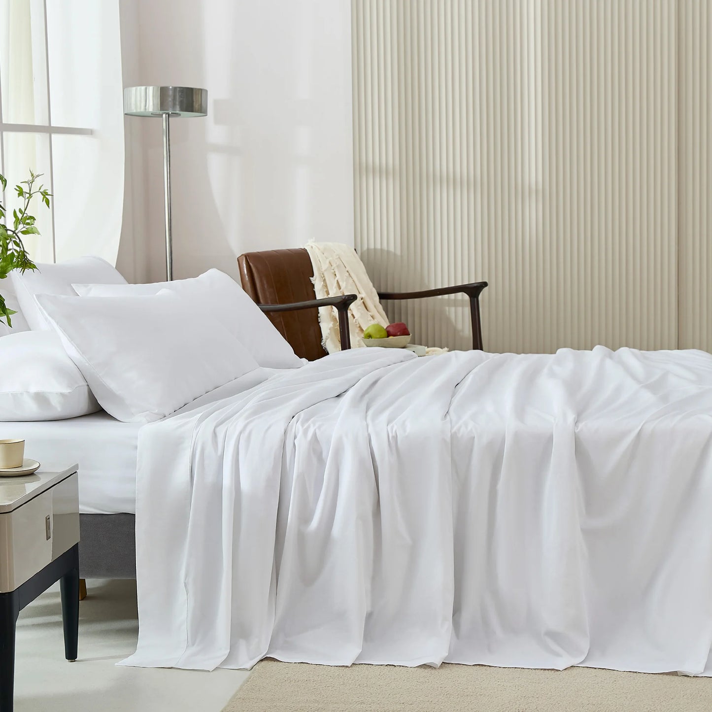 JELLYMONI Lyocell Cotton Sheet Set - 4 Pieces Ultra Soft Bed Sheets, Breathable and Moisture-Wicking Eucalyptus Bedding Set with