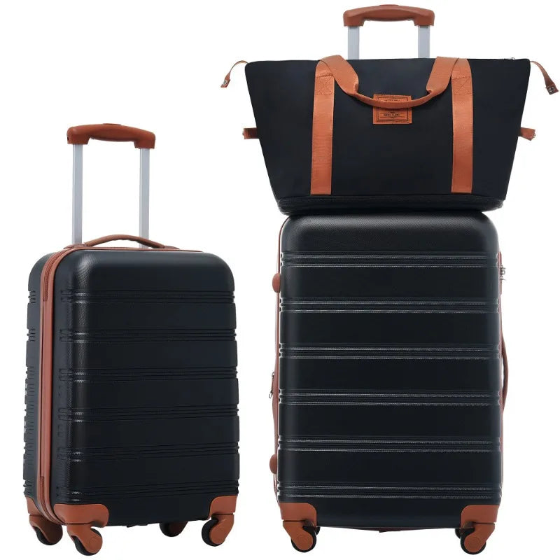 Hard shell suitcase Set 2 + bags Rotating suitcase with TSA lock lightweight 20 "+ 24"