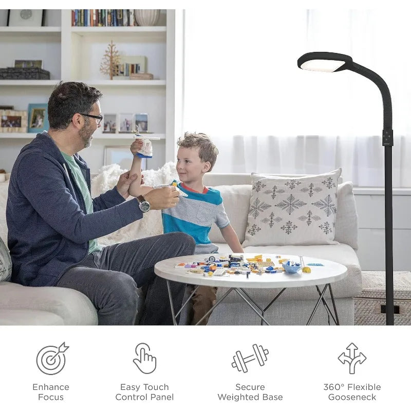 Verilux SmartLight Full Spectrum LED Modern Floor Lamp with Adjustable Brightness, Flexible Gooseneck Reduces Eye Strain Black