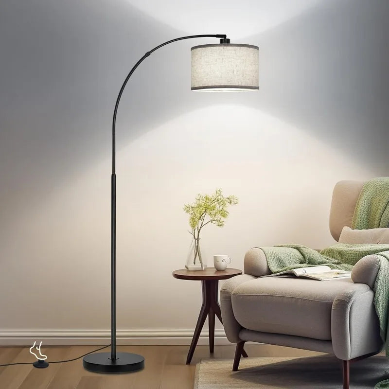 Arc Floor Lamp for Living Room with Adjustable Drum Lampshade, Modern Tall Standing Lamp with Foot Switch