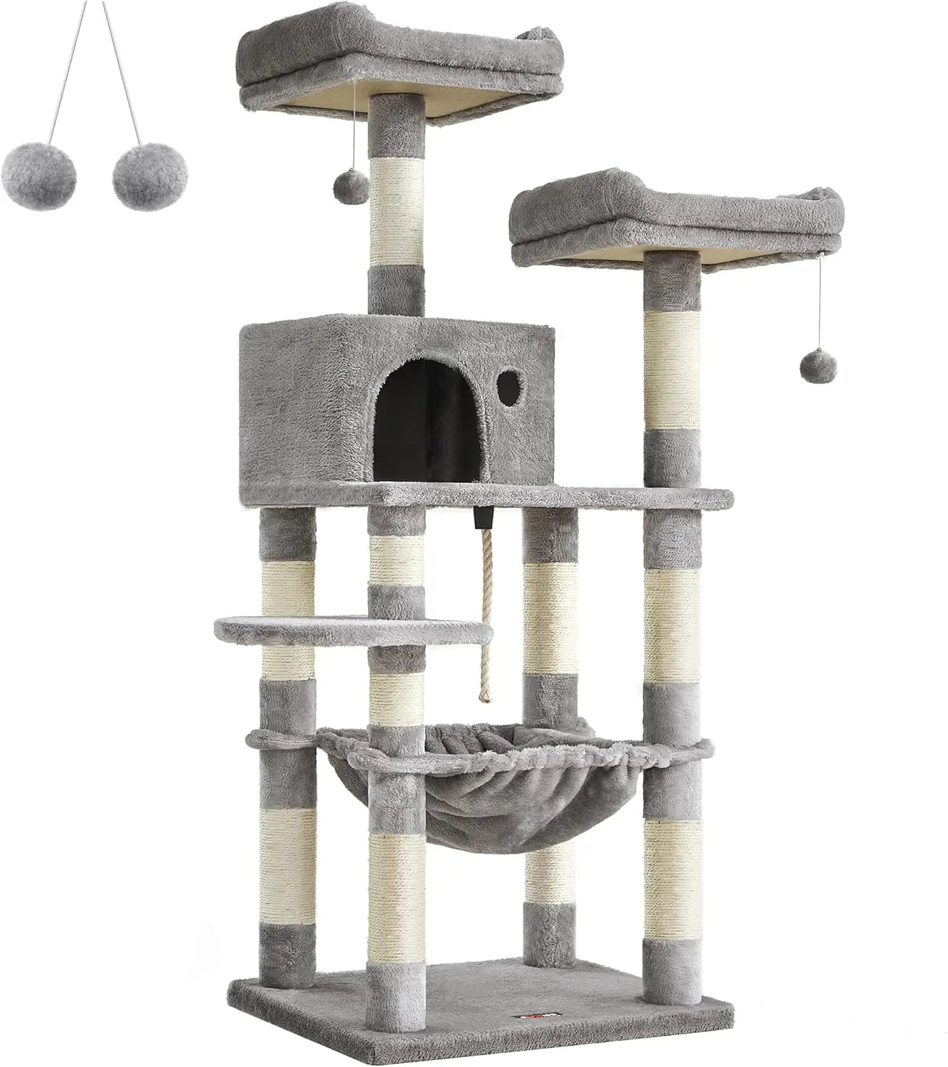 Cat Tree, Cat Tower for Indoor Cats, 56.3-Inch Cat Condo with Scratching Posts, Hammock, Plush Perch,