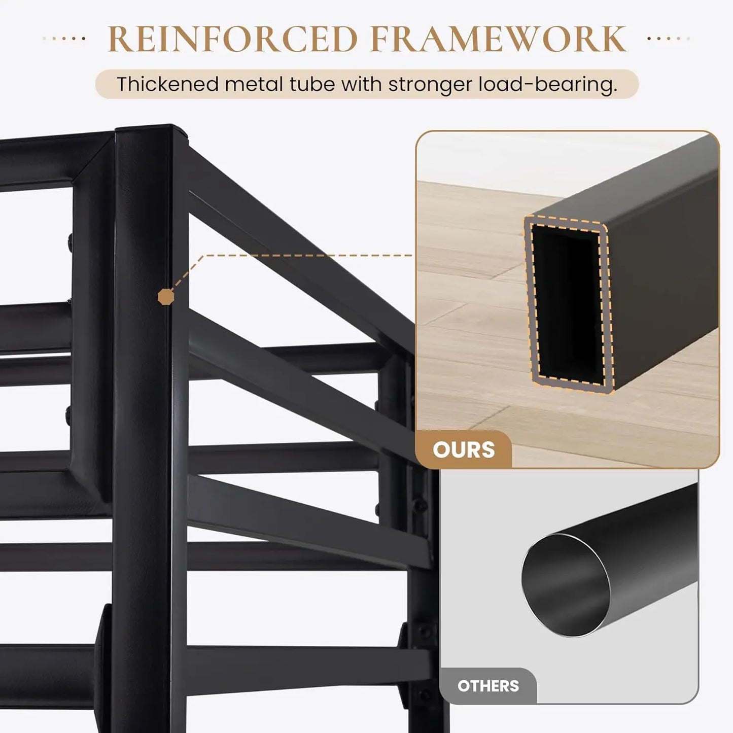 Junior Loft Bed Twin Size, Heavy Duty Twin Bed Frame with Full-Length Guardrail & Removable Stairs, Noise-Free, Space-Saving