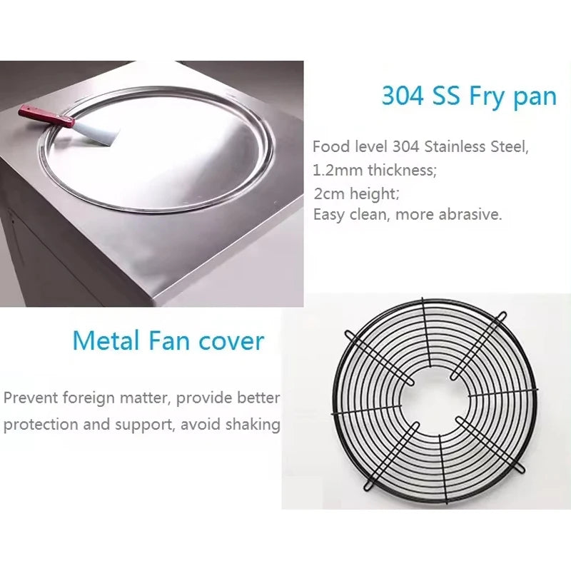 Single Square Flat Pan Instant Thailand Rolled Ice Cream Making Thai Stir Fry Tawa Roller Fried Ice Cream Roll Machine