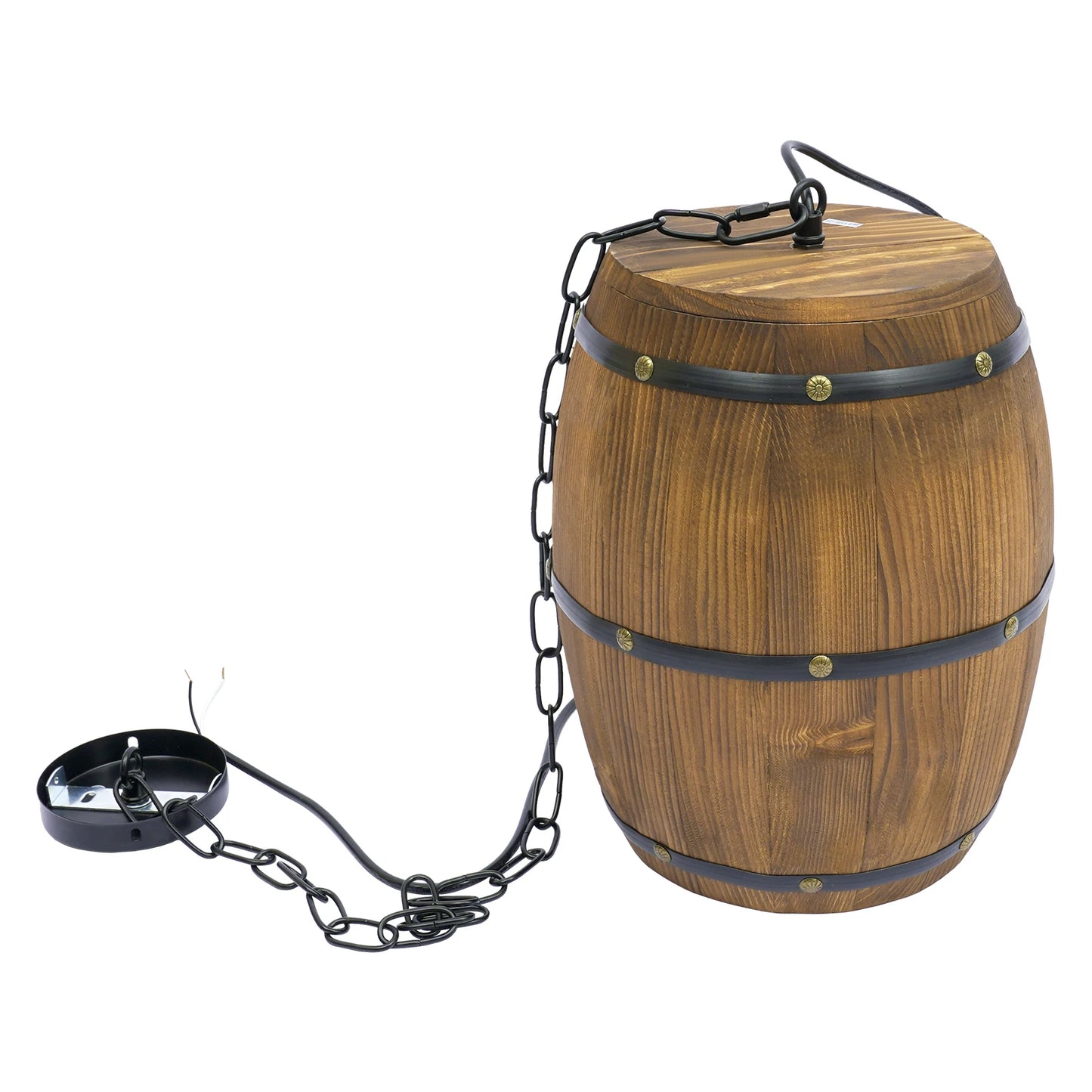 E26 Rustic Ceiling Lamp Vintage Wood Wine Barrel Pendant Lamp for Bars, Cafes and Living with a 90cm Adjustable Chain
