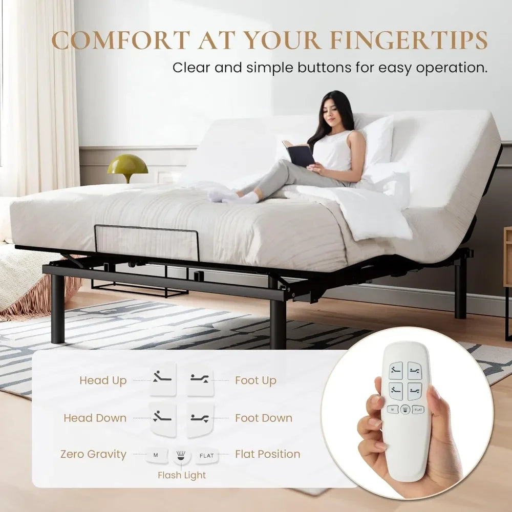 Adjustable Bed Base Queen Size, Independent Head and Foot Incline, Wireless Remote Control with Quiet Motor,IElectric Bed Frame