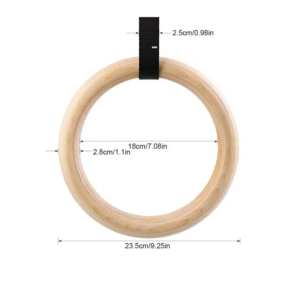 1 Piece Birch Wood Gymnastic Rings Pull Up Gym Ring for Home Fitness Strength Training Adjustable Straps for Optional