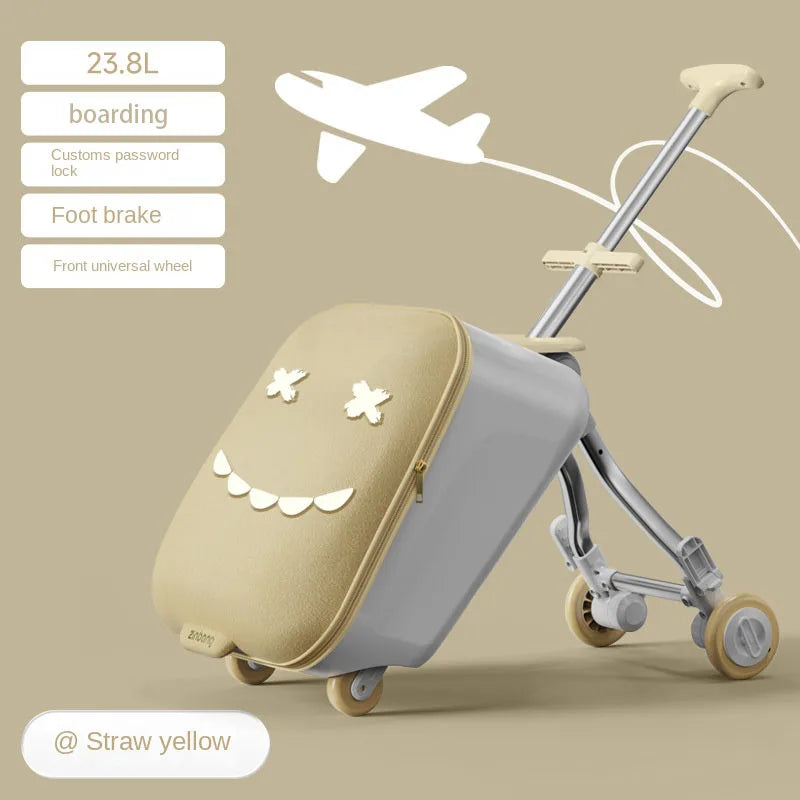 New Children's Luggage Can Sit Ride on Trolley Luggage Foldable Suitcase Brake Wheels Baby Suitcase Trip Cabin Carry-Ons