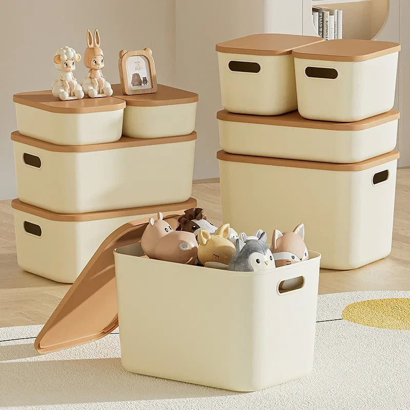 Desktop Storage Box with Lid Ideal for Storing Household Items Clothes and Toys Plastic Snack Storage Box with Lid
