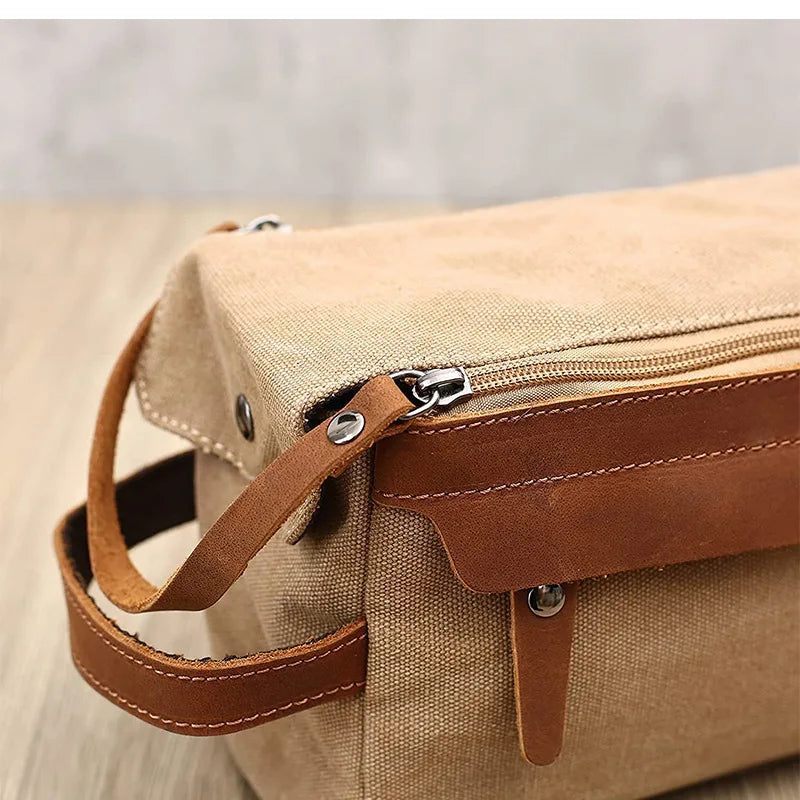 Men‘s Canvas Toiletry Bag Bathroom Wash Shaver Organizer Handbag Women Makeup Bag High Capacity Storage Case Travel Cosmetic Bag