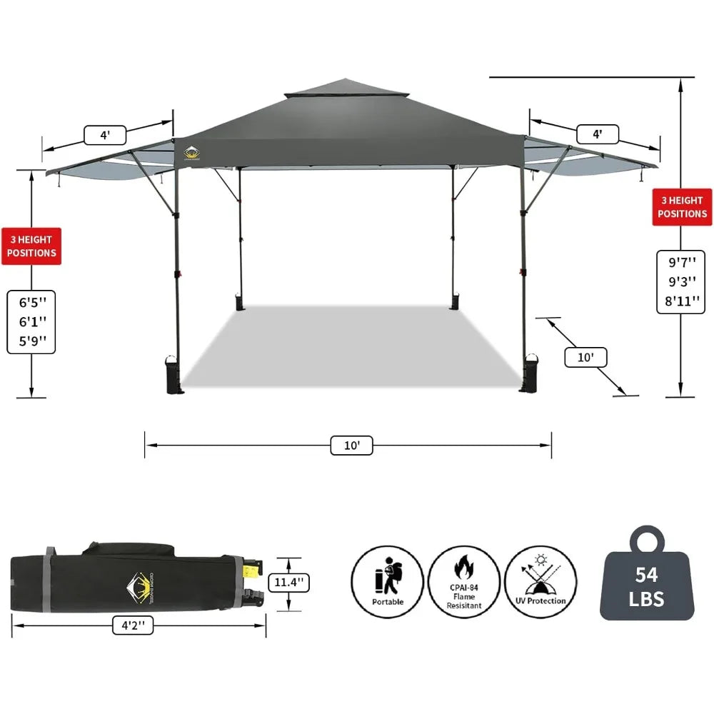 Pop up Canopy Tent Patended Centerlock Instant Commercial Canopy with 150D Silver Coated Fabric Including 2 Extend Awnings