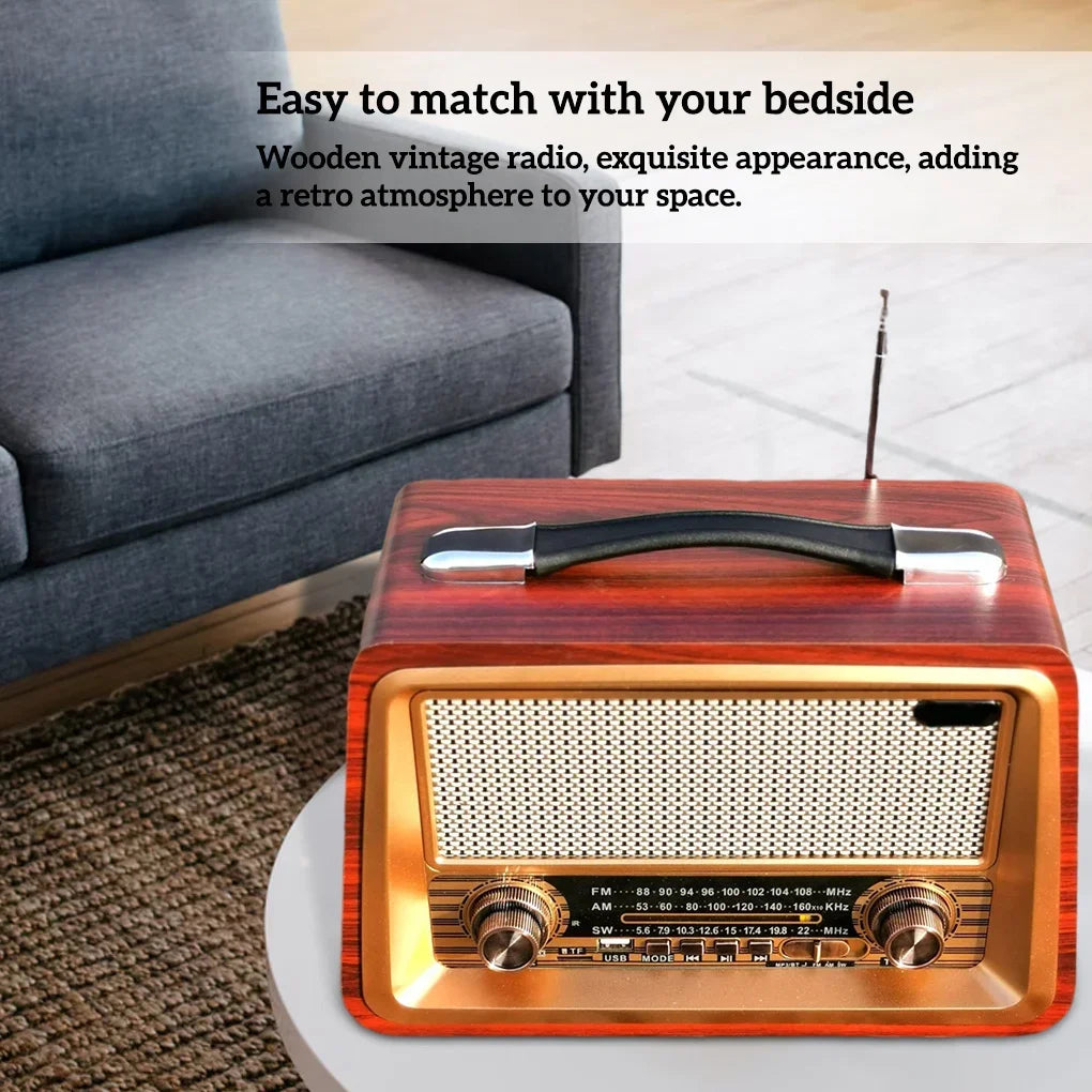 R-2066BT Retro Multi Band Real Wooden Rechargeable Radio With Wireles Bluetooth Link USB Mp3 Player Outdoor Portable Speaker Box
