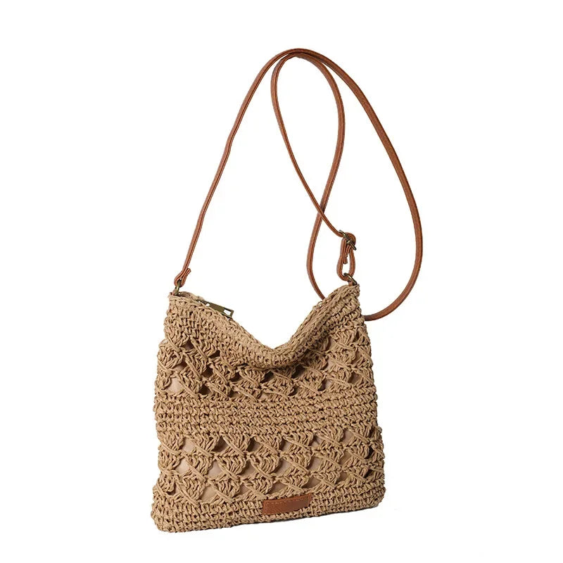 Casual Straw Women Shoulder Bags Handmade Woven Crossbody Bag Summer Beach Bag Simple Small Tote Bali Purses 2025