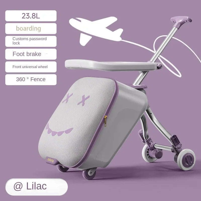 New Children's Luggage Can Sit Ride on Trolley Luggage Foldable Suitcase Brake Wheels Baby Suitcase Trip Cabin Carry-Ons