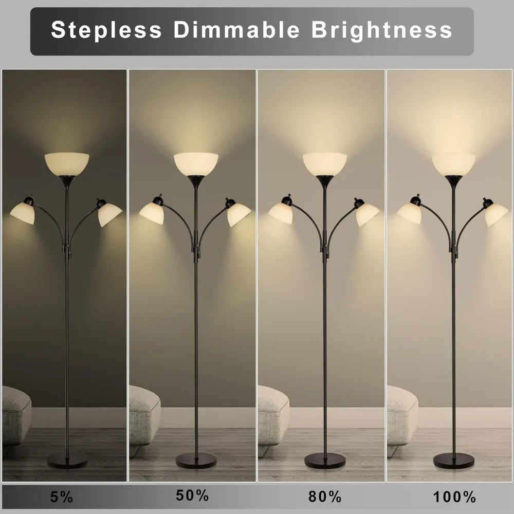 RIGLG Floor Lamps for Living Room,Standing Lamp with Stepless Dimming, 3 Lights Adjustable Reading Lights, Morden Tall Lamps