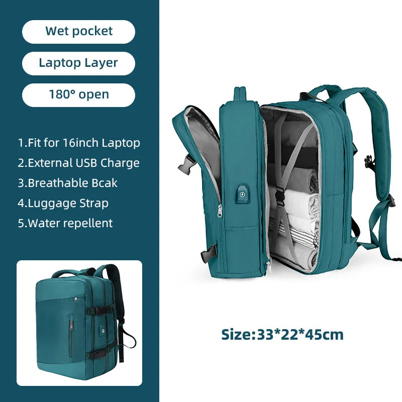 Extendible Travel Backpack Unisex Laptop Bag Women Large Luggage Bags Men's Students Business Trip USB Charge Mochila XA299C