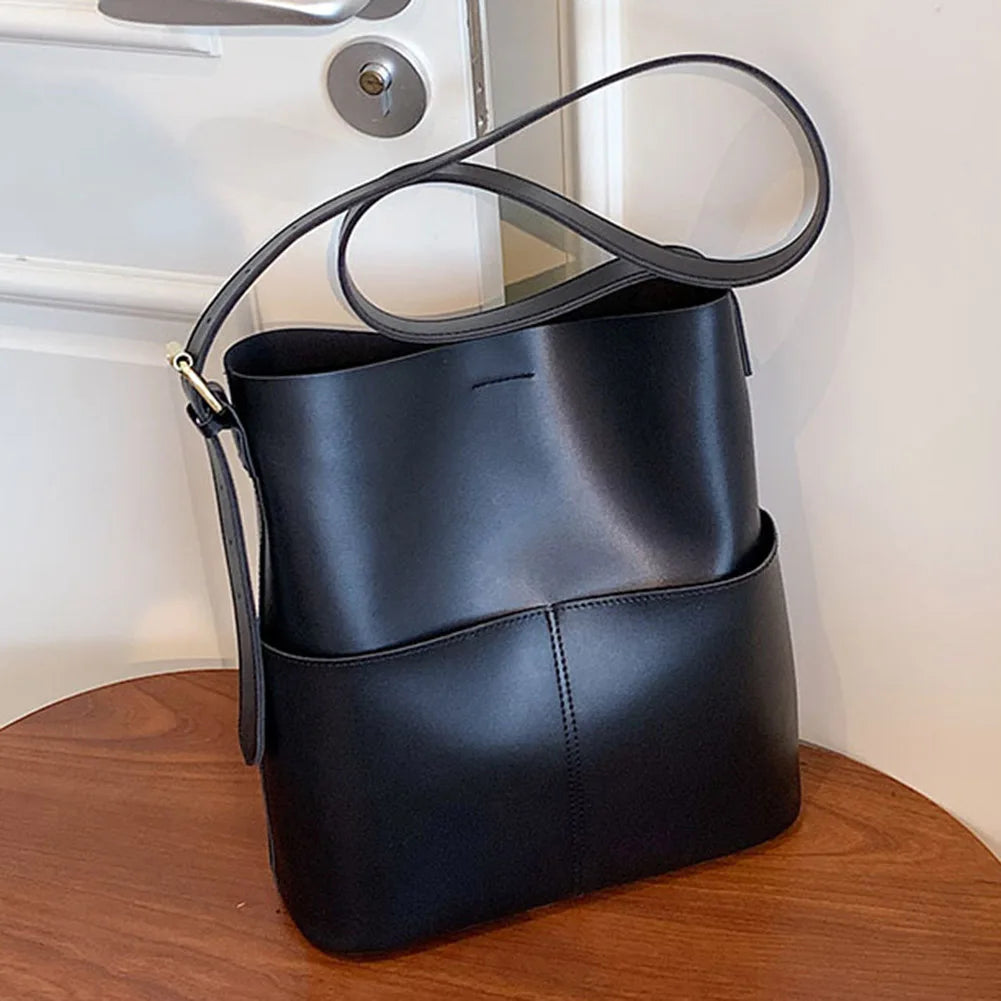 Women's Casual Soft Skin Tote Large-capacity Bucket Bag Advanced Sense Niche Ladies Versatile Commuter Designer Shoulder Bag