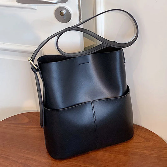 Women's Casual Soft Skin Tote Large-capacity Bucket Bag Advanced Sense Niche Ladies Versatile Commuter Designer Shoulder Bag