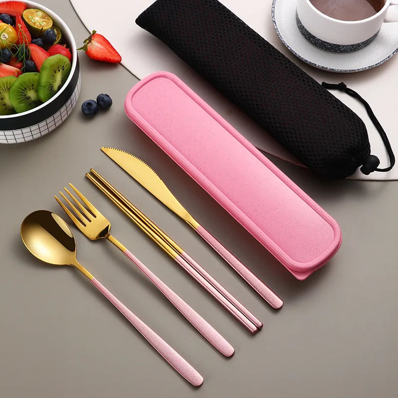 304 Cutlery Set Dinnerware Set Portable Tableware Set High Quality Stainless Steel Knife Fork Spoon Travel Flatware With Box