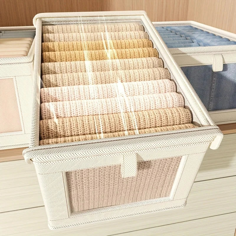 Visible Wardrobe Storage Organizer with Clear Window Large Capacity for Home Closet Bedroom T-Shirt Underwear Pants Organization