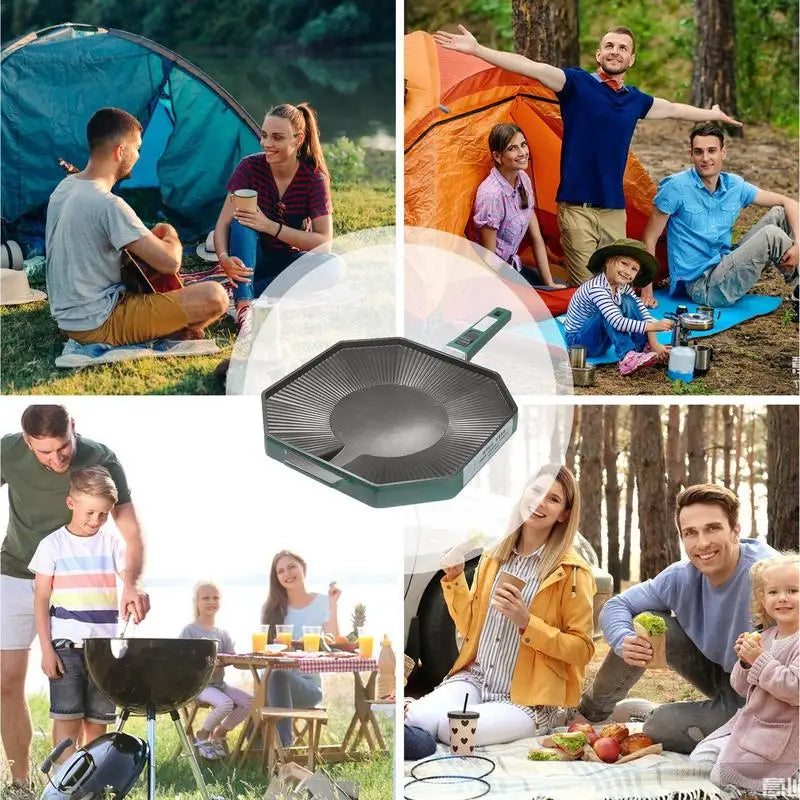 Camping Stove Grill Pan Stove Tops BBQ Griddle Grilling Cookware With Oil Drain Hole Design Includes Storage Bag For Camping
