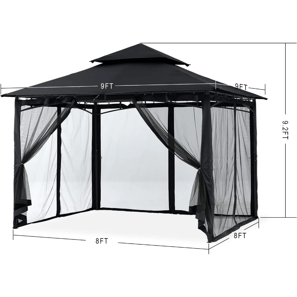 Outdoor Awning Outdoor Garden Gazebo for Patios with Stable Steel Frame and Netting Walls (8x8 Black) Canopy Tent Waterproof