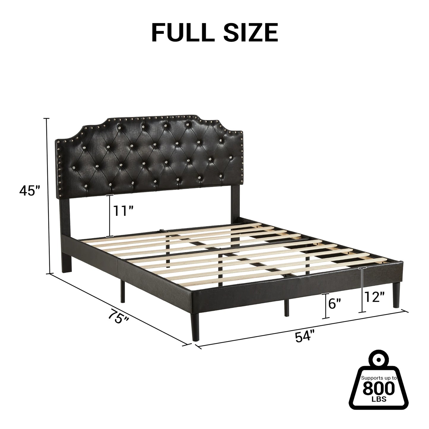 Full Size Bed Frame with Headboard PU Leather Upholstered Bed Frame Platform No Box Spring Needed