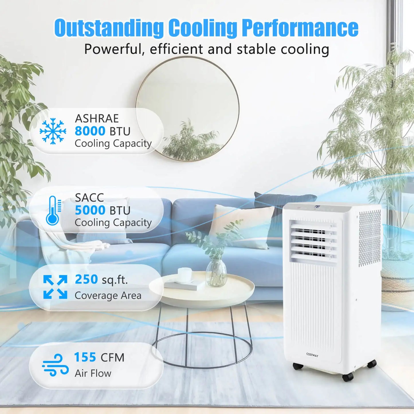 8000 BTU Portable Air Conditioner 3-in-1 Freestanding Air Cooler w/ Dehumidifier