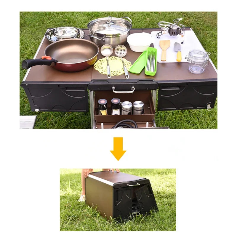 Camping Fully Equipped Picnic Table Outdoor Folding Compact Food Portable  Kitchen