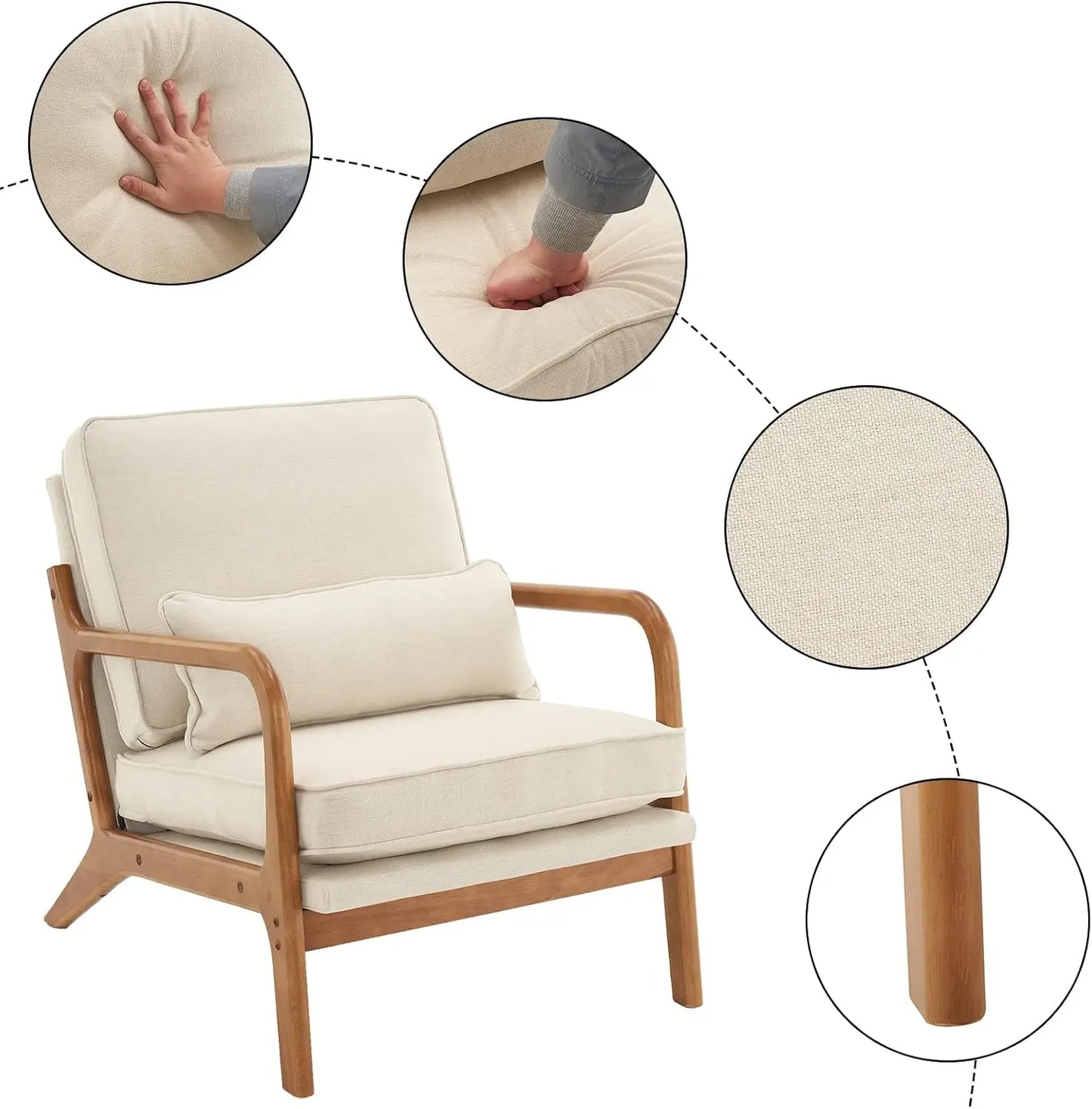 Beige Accent Chairs Set of 2, Upholstered Mid Century Modern Lounge Fabric Chairs Reading Chairs Side Sitting Chair Solid Wood F