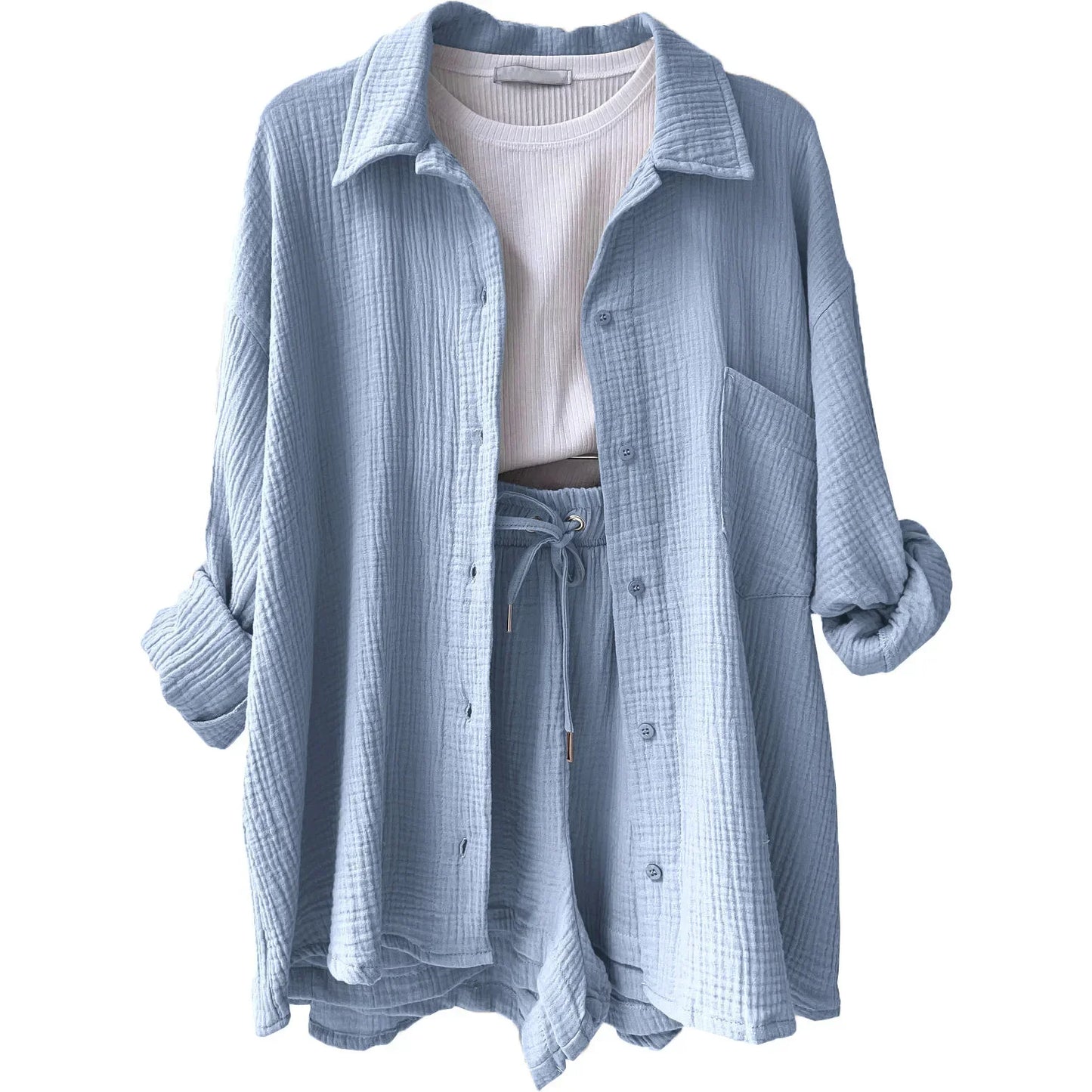 Summer Women's 2-piece Set White Long Shirt High Waisted Shorts Sets Casual Women 2 Piece Set Outfit Streetwear Female Clothing