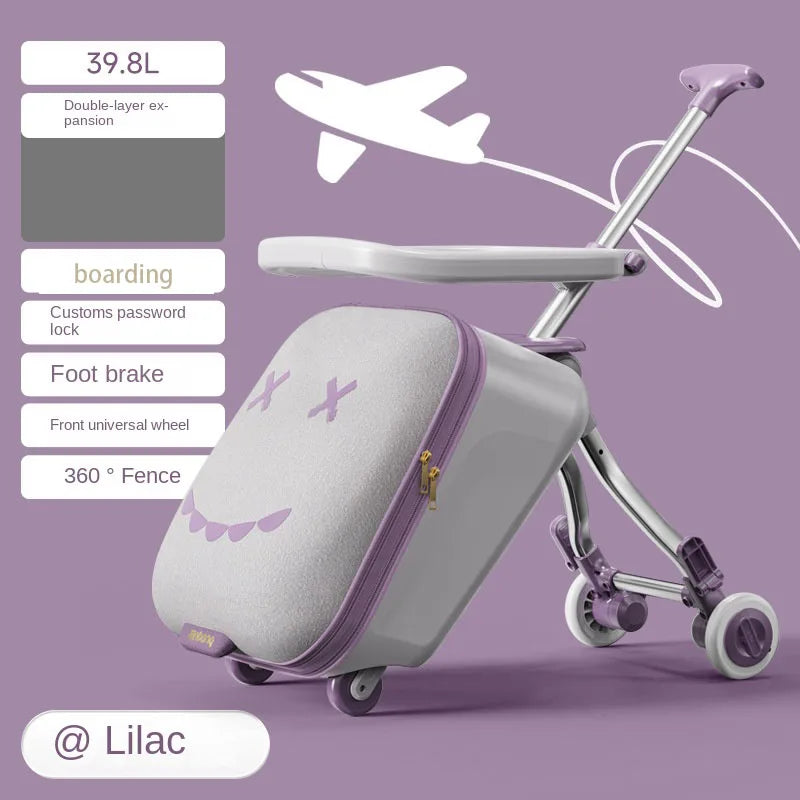 New Children's Luggage Can Sit Ride on Trolley Luggage Foldable Suitcase Brake Wheels Baby Suitcase Trip Cabin Carry-Ons