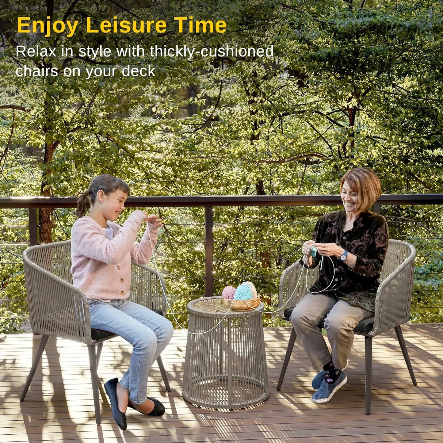 Patio Furniture Set, 3-Piece Outside Bistro Set Handwoven Rattan Wicker Chairs w/ Waterproof Cushions, Tempered Glass Table USA