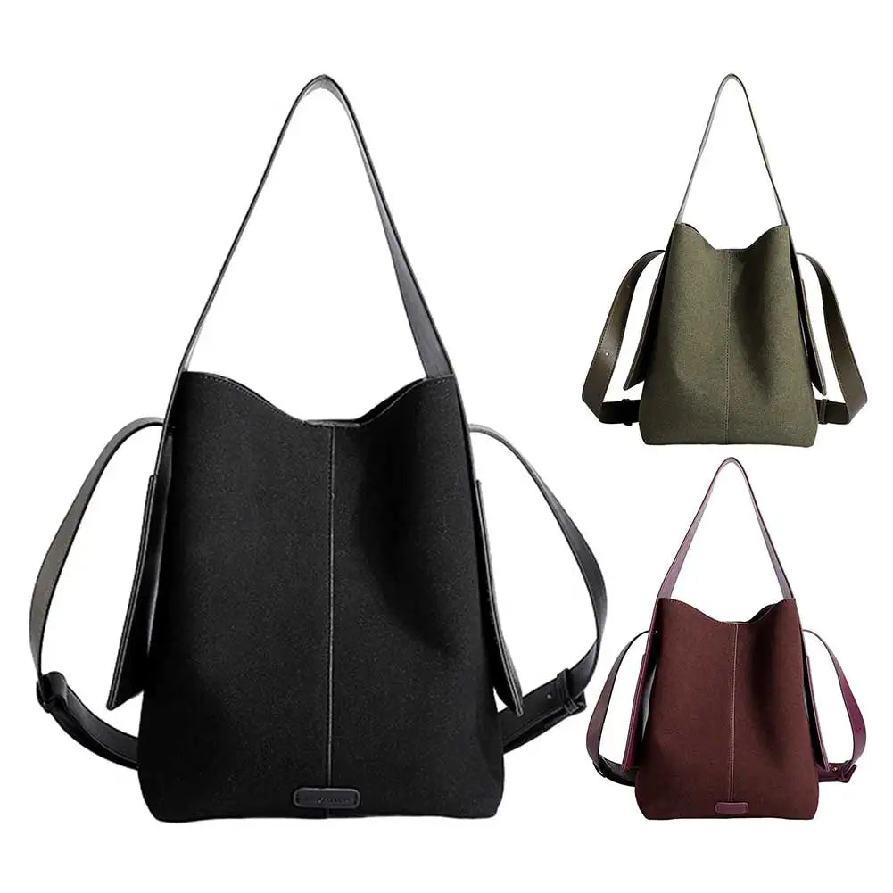Bucket Bag for Women Men Adjustable Strap Crossbody Bag Suede Solid Color Large Tote Bag Trendy Handbag Work Travel Bag