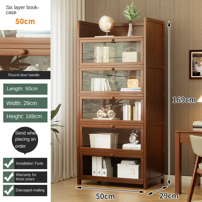 Bookshelf, bookcase, dust-proof floor-standing storage rack, household children and students storage rack with doors