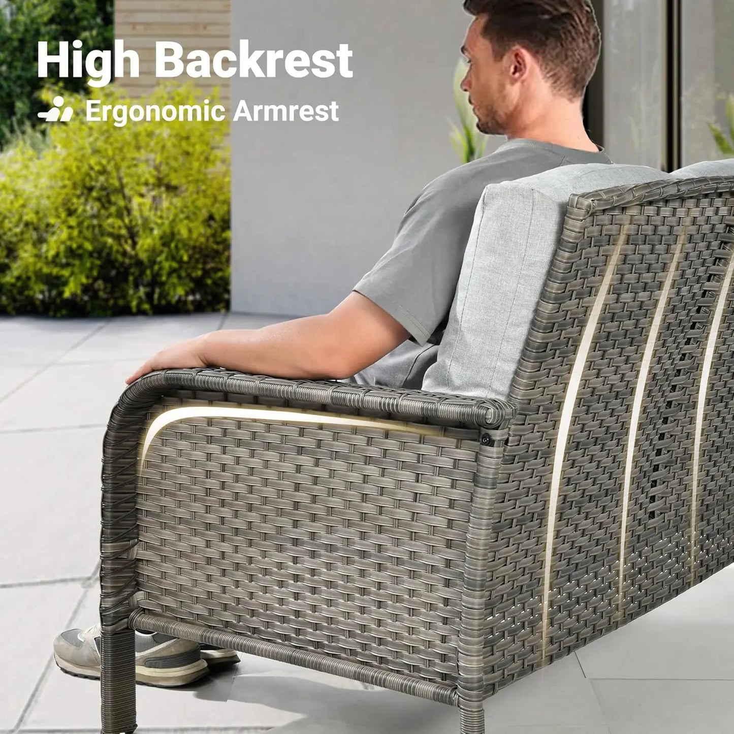 4 Pieces Patio Furniture Set with Fire Pit Table Outdoor Wicker Chairs of 4 All Weather High Back Rattan Chairs 4 Seats Grey