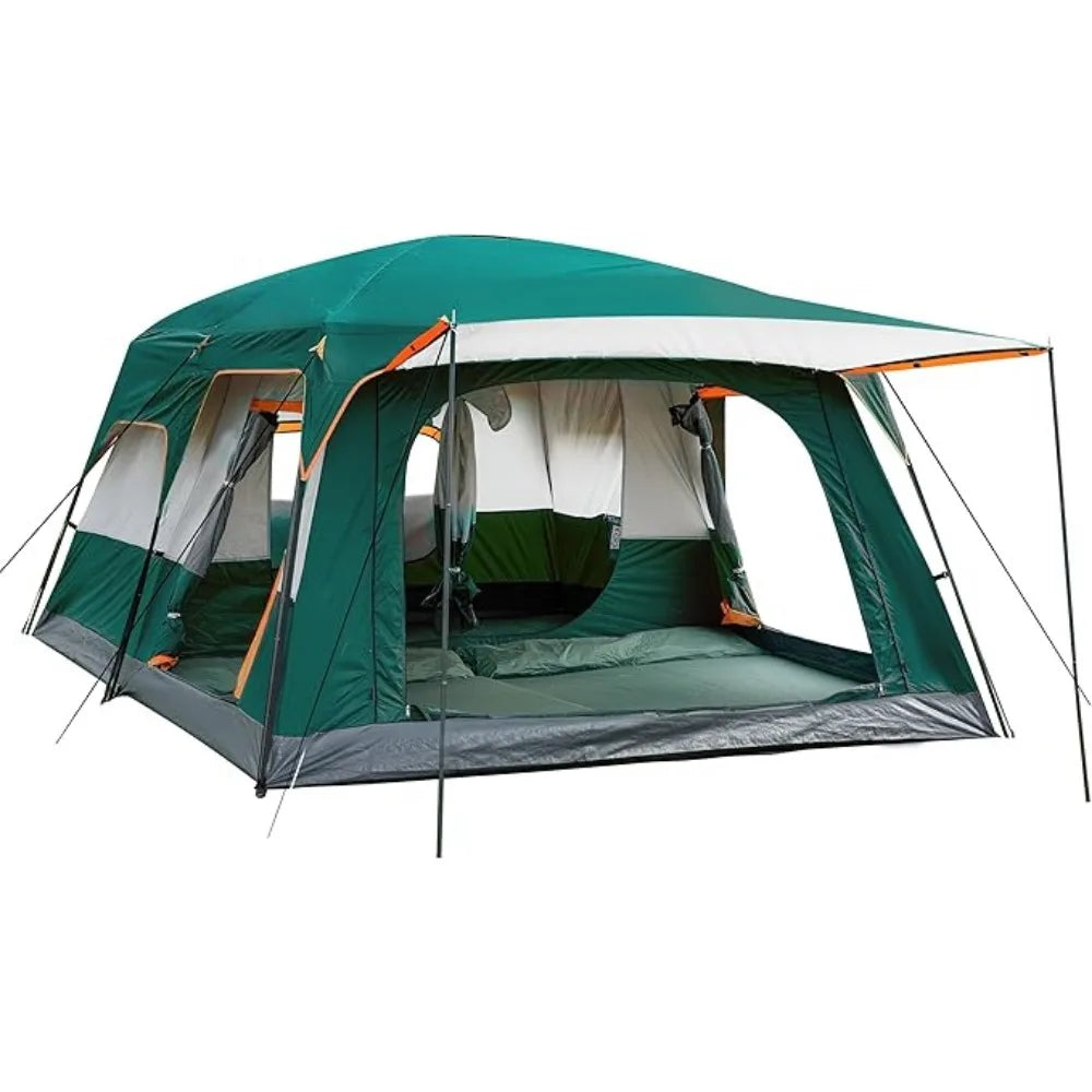 Extra Large Tent 10-12 Person(A),Family Cabin Tents,2 Rooms,3 Doors and 3 Windows with Mesh Straight Wall Waterproof, Large Tent