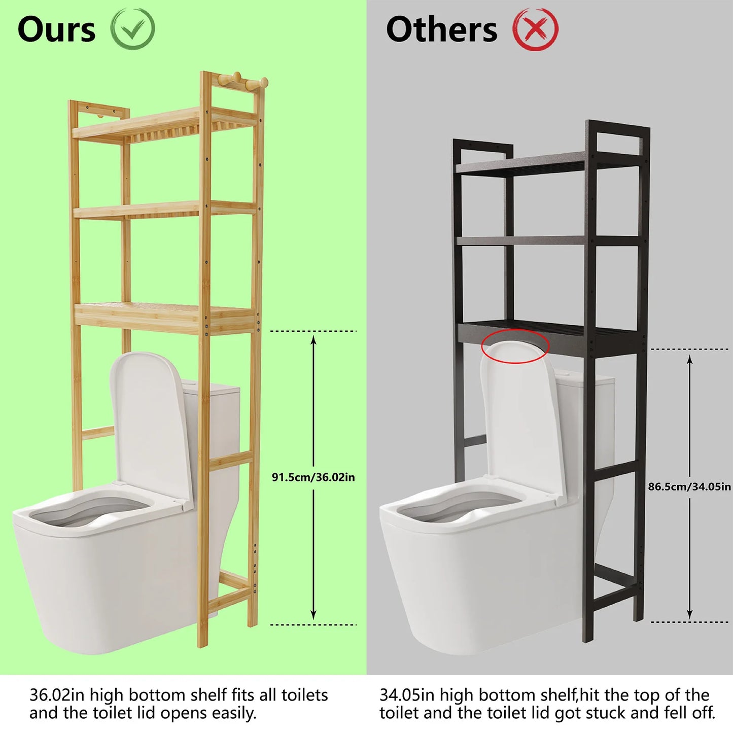Bamboo Over Toilet Shelf Rack Bathroom Laundry Organizer Storage Shelf Rack