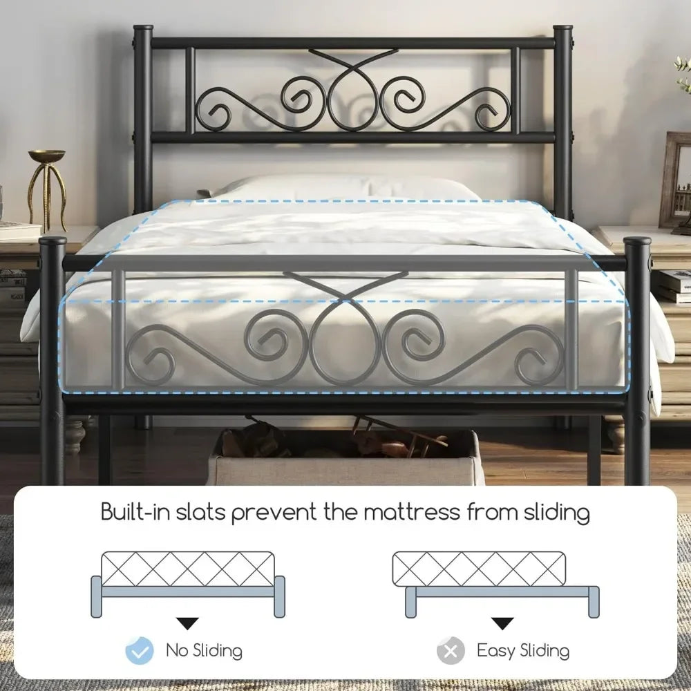 Twin XL Bed Frames Metal Platform Bed with Headboard and Footboard No Box Spring Needed Easy Assembly