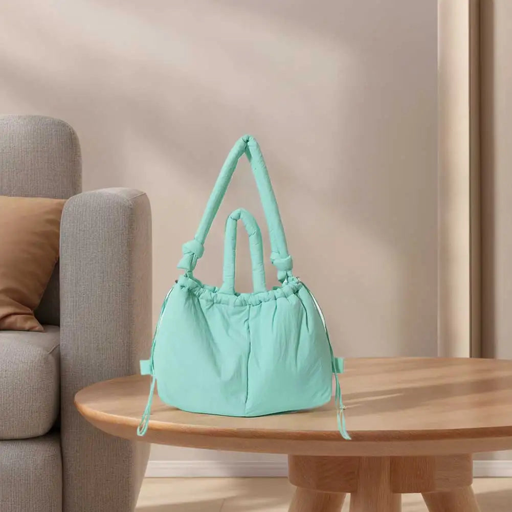 Puffer Tote Bag for Women Adjustable Strap Shoulder Bag Nylon Solid Crossbody Bag Large Puffy Purse for Shopping Travel
