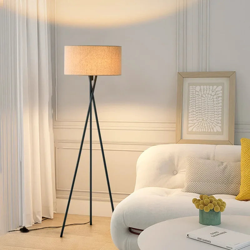 Fabric Led E27 Floor Lamp for Living Room Tripod Design Sofa Side Standing Lamps Bedroom Remote Control Dim Bedside Lights