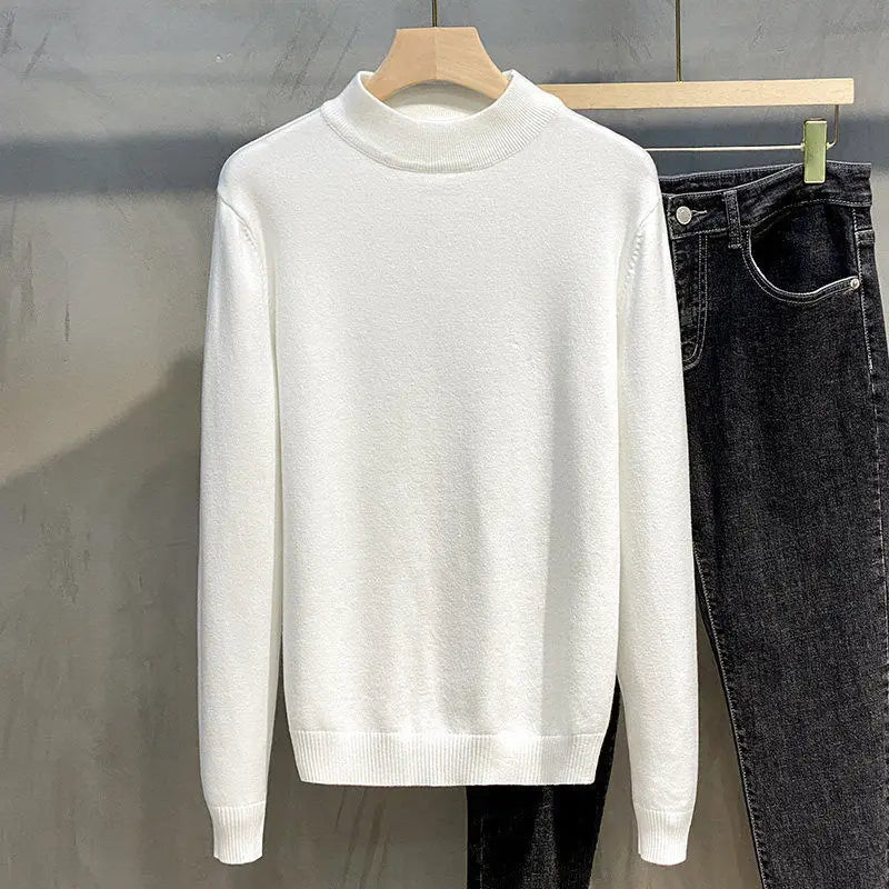 Half Turtleneck Sweater Men's Long-sleeved Korean Solid Color Knit Sweater Underwear Bottoming Shirt Casual Versatile Male
