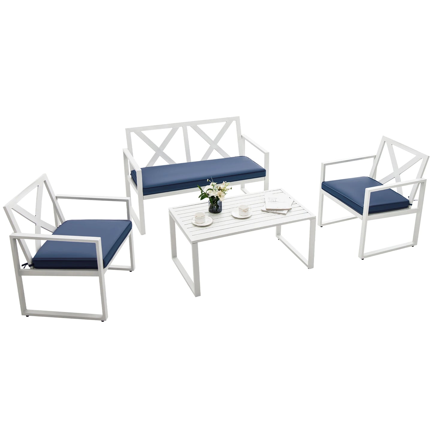 4PCS Patio Conversation Furniture Set Armrest Cushioned Loveseat Sofas Garden