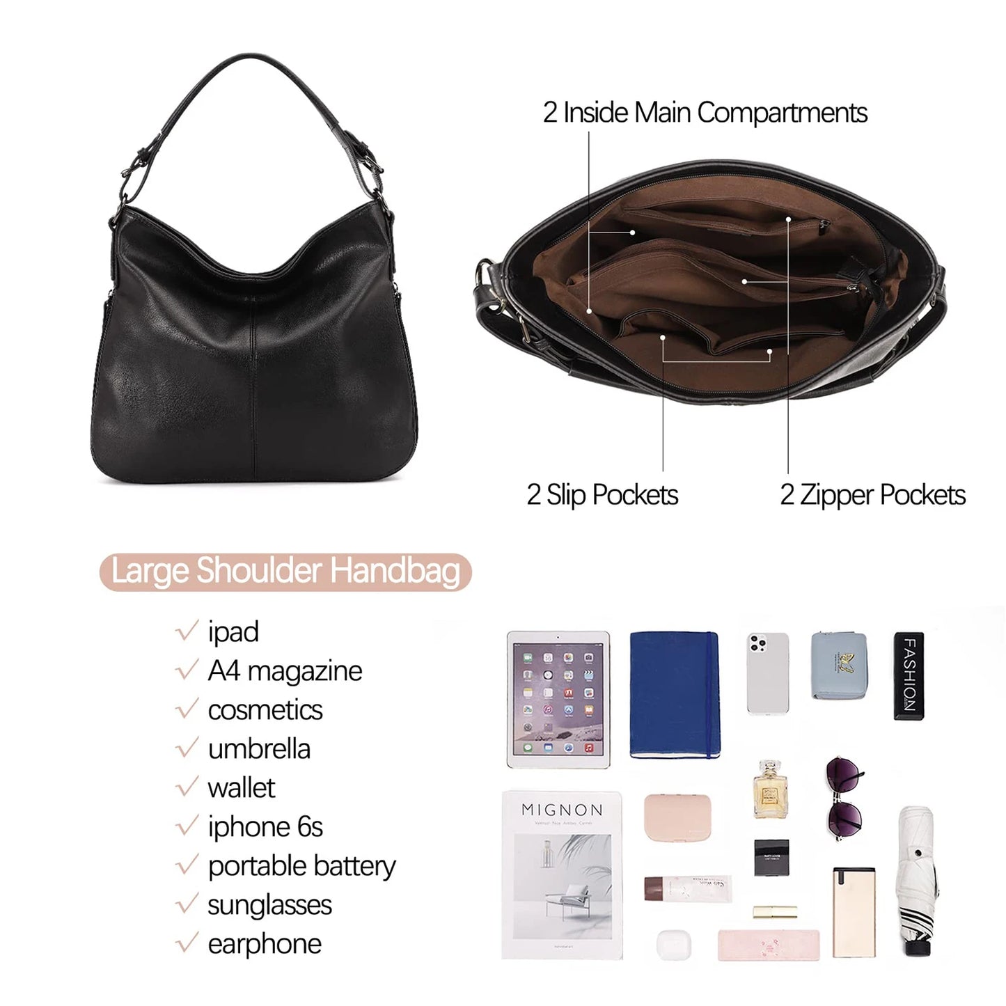 KL928 Large Purses for Women PU Leather Shoulder Handbag Crossbody Hobo Bags Ladies Tote Bags with Adjustable Shoulder Strap