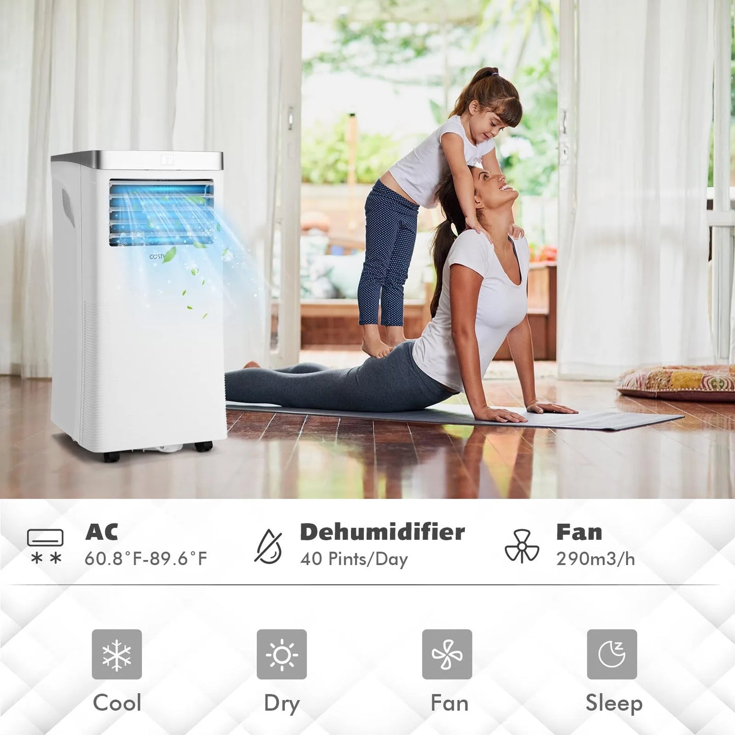 8000 BTU Air Cooler 3-in-1 Portable Air Conditioner with Dehumidifier White