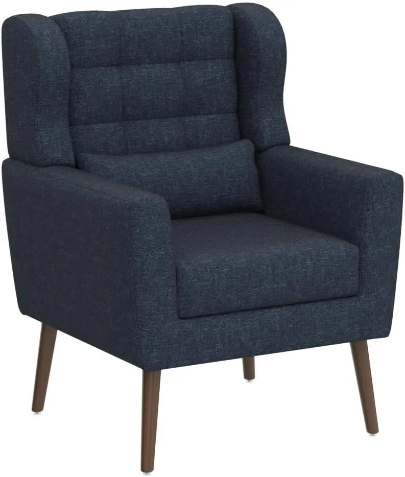 Accent Chairs Set of 2 for Living Room Chenille Upholstered Mordern Armchair Comfy Soft Padded Pillow Solid Wood Leg Blue