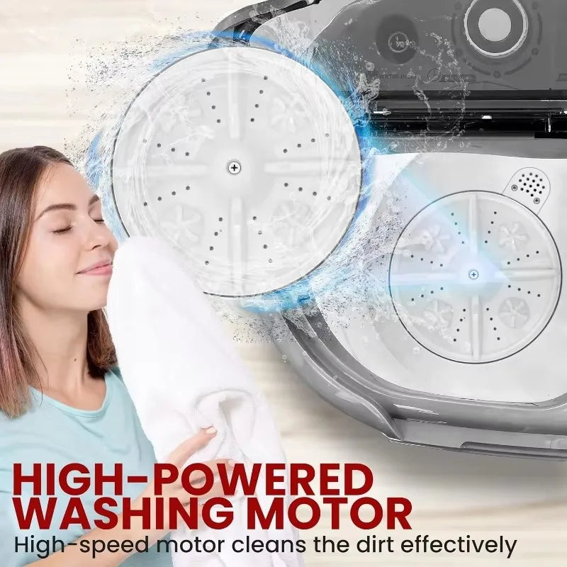 Compact Home Washer & Dryer, 2 in 1 Portable Mini Washing Machine, Twin Tubs, 11lbs. Capacity, 110V, Spin Cycle w/Hose