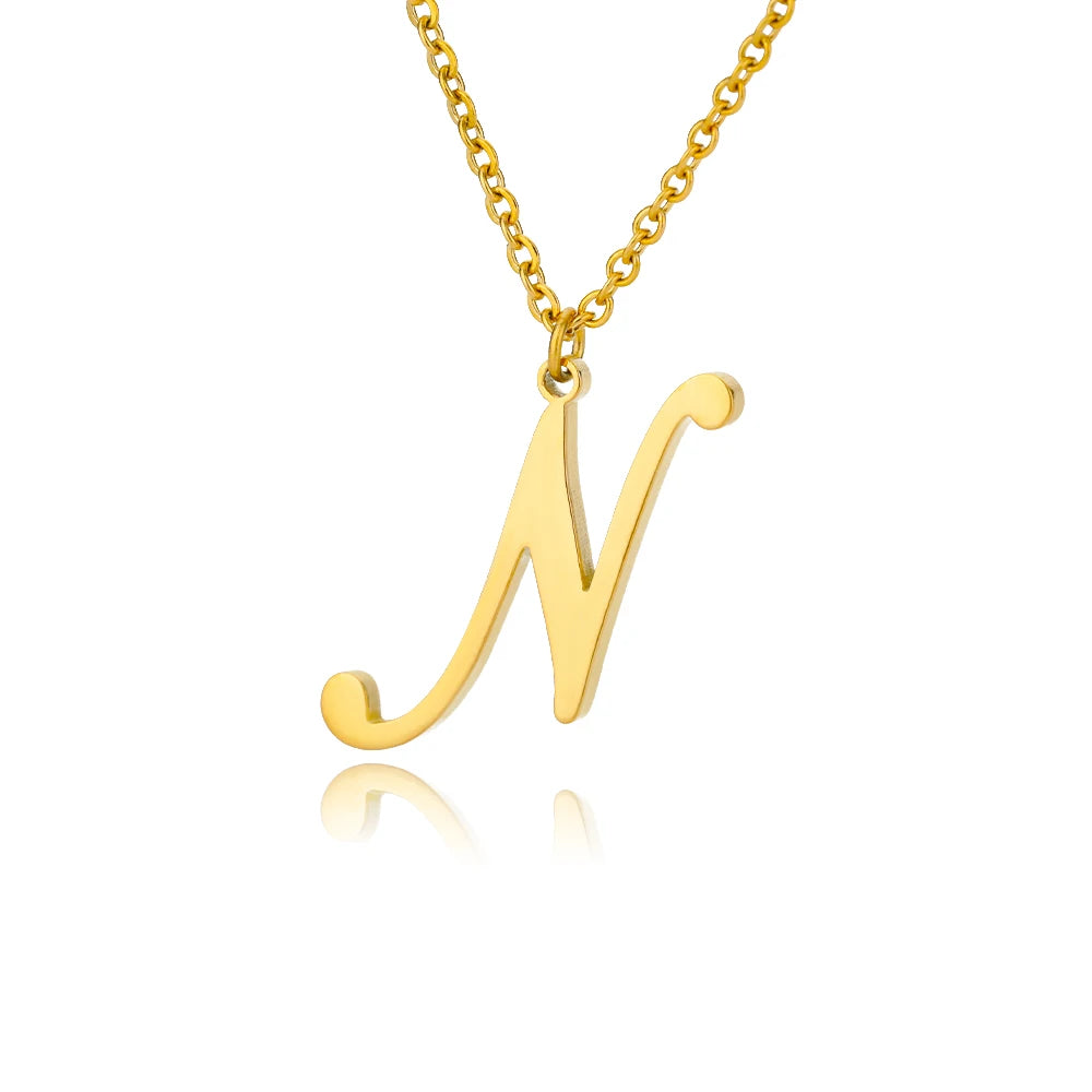 Gold Color Alphabet Letter Pendants Necklace For Women Stainless Steel Initial Letter Jewelry Initial Chain Choker Collares Femm
